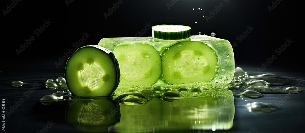 Aufkleber a copy space image that showcases sliced cucumber placed alongside soap creating a home body care co