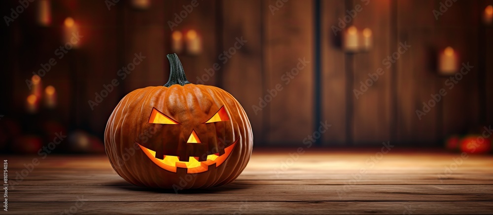 Sticker A Halloween themed pumpkin bucket is placed on a wooden background providing ample space for additional text or images