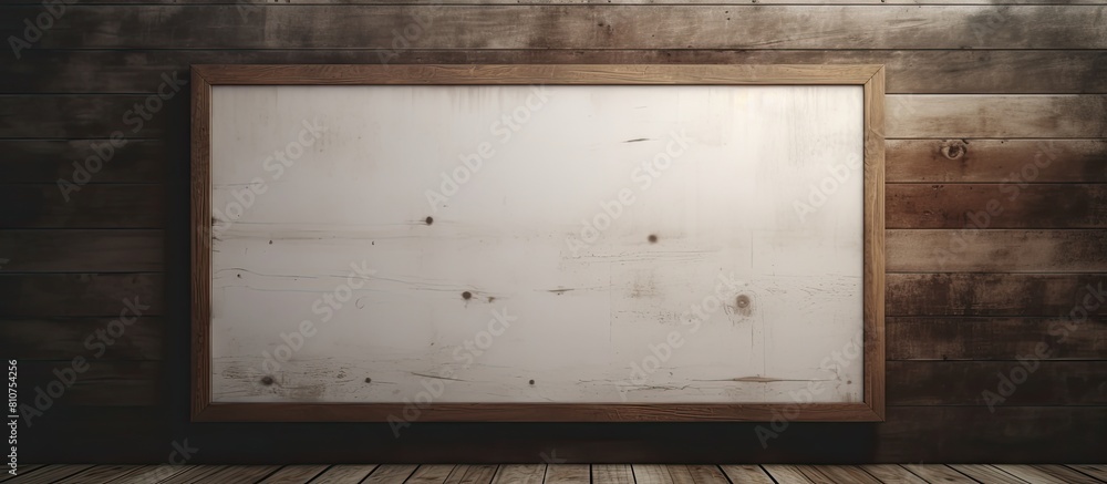 Poster design space available with a blank poster hanging on a wooden wall. creative banner. copyspace imag