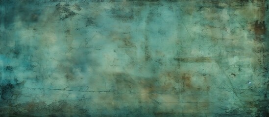 Fototapeta premium The grungy green texture has a wide and aged appearance with a faded blue pattern that adds character to design projects It features ample copy space for added creativity