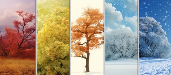Vertical nature banners featuring winter spring summer and autumn scenes create a captivating collage for all four seasons The images provide ample copy space for text