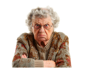 An old woman angry isolated on white transparent background, PNG File. Perfect for clipart