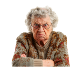 An old woman angry isolated on white transparent background, PNG File. Perfect for clipart