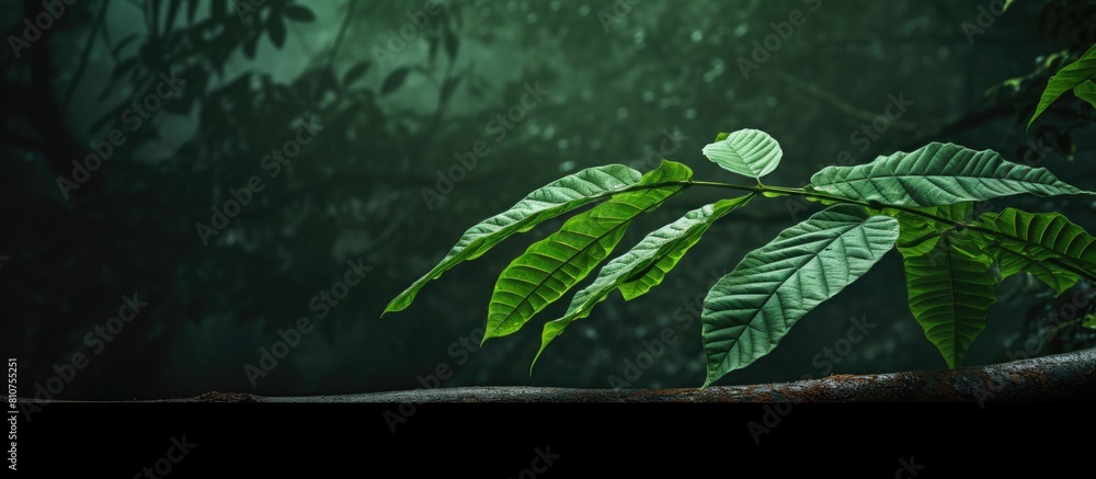 Poster a copy space image showcasing the leaf texture in the forest against a dark and natural background