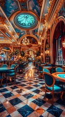 Fototapeta premium Luxurious restaurant casino las vegas vip night Generative AI poker slots cards roulette players gamers.