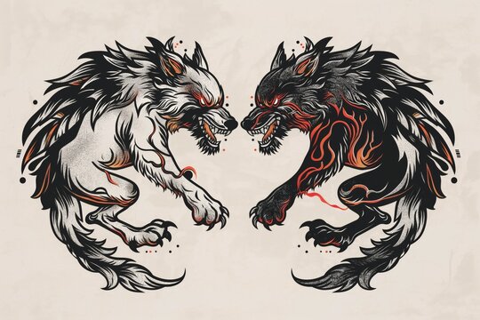 Two wolves are fighting, one bad, the other good. Wolves symbolize the inner struggle of man. Which wolf we feed wins, and that's what a person becomes. A parable from Indians, Native Americans