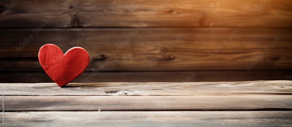 Leinwandbilder a red heart is displayed on rustic wooden boards creating a warm and enchanting copy space image