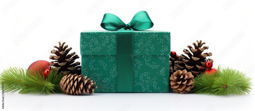 Leinwandbilder a festive green gift box with christmas holiday elements is displayed on a white background adorned 