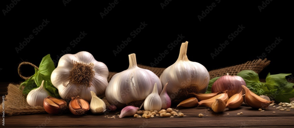 Poster A dark background highlights the vibrant aroma of fresh garlic leaving ample room for additional text or graphics in the image