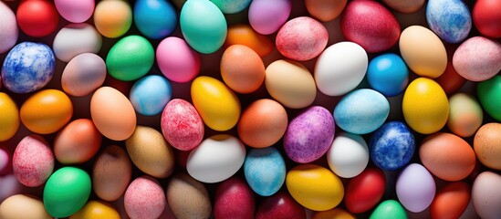 Obraz premium Colorful easter holidays background featuring an assortment of eggs perfect for use as a copy space image