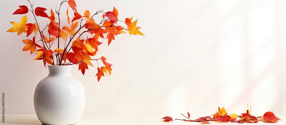 Poster a beautiful home interior with various decor elements featuring a lovely display of vibrant autumn l