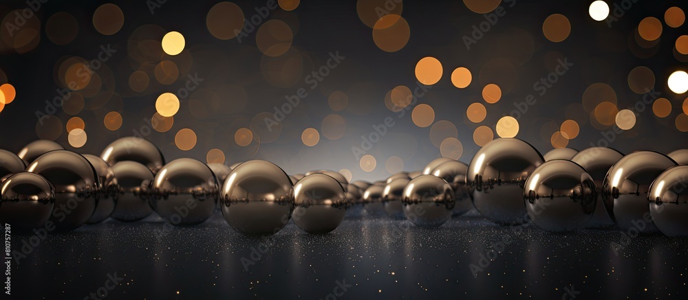Poster Dark background with metallic spherical lights creates a copy space image perfect for Christmas and New Year concepts