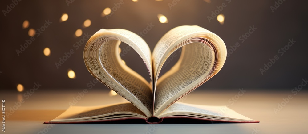 Poster Curved book pages arranged in the shape of a heart with ample blank space for an image