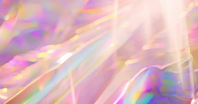 Abstract, wallpaper and holographic light or prism with rainbow glow, sparkle or crystal. Background, reflection and iridescent pattern with gems bokeh for shine jewels, geometric or kaleidoscope