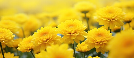 A vibrant meadow filled with blooming yellow Chrysanthemum flowers offers a perfect spring and summer season background leaving enough space for adding images or text. Creative banner. Copyspace image