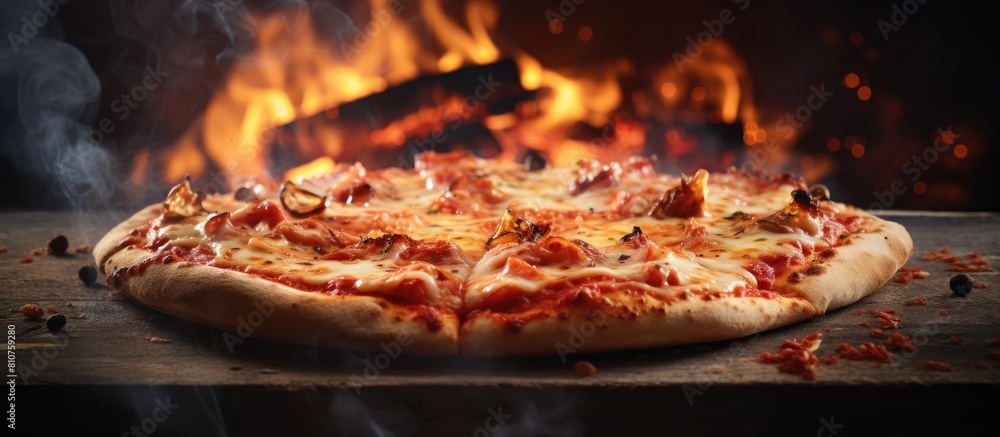 Poster a mouthwatering piping hot pizza is prepared to be devoured a delectable copy space image for the me