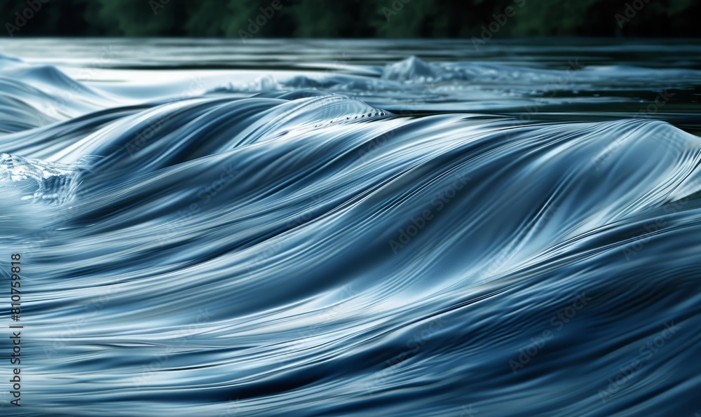 Poster macro blue wave pattern in a river with motion blur