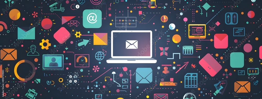 Poster background with lots of application and laptops . computer laptop technology business concept web sc