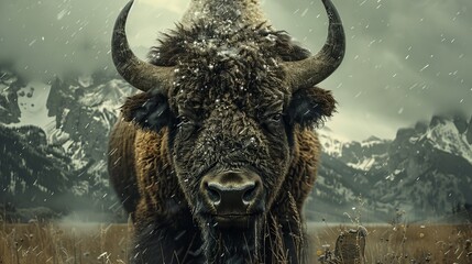 The American bison is a large, shaggy-haired mammal that is native to North America - Powered by Adobe