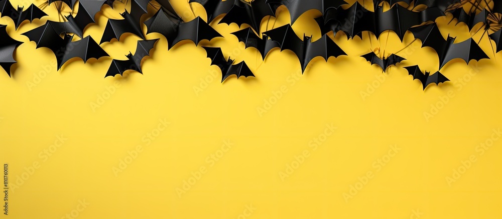 Aufkleber a top view image of a halloween banner featuring black paper bats on a yellow and white background w
