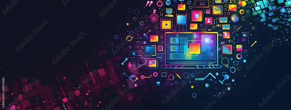 Poster background with lots of application and laptops . computer laptop technology business concept web sc