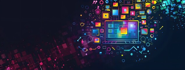 Background with lots of application and laptops . computer laptop technology business concept web screen internet online software