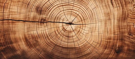 Aged tree with cracks displaying growth rings on a wooden cross section Abstract backdrop with a wood structure providing copy space