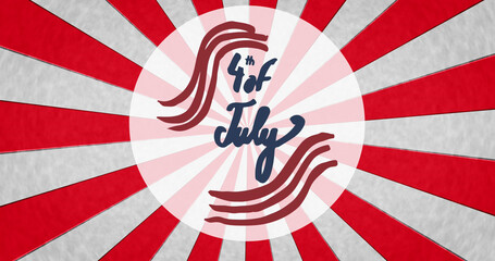 Image of 4th of july text over red stripes on white background