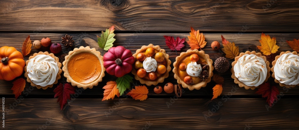 Aufkleber autumn inspired thanksgiving concept featuring a spread of delicious homemade pumpkin tartlets and m