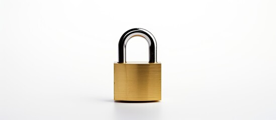 Fototapeta premium A padlock is captured in a copy space image against a plain white backdrop