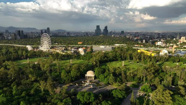 Mexico city Dolores Carcamo museum with the Aztlan Park in the background - Aerial view