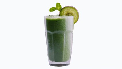 Green smoothie in a glass on a white background