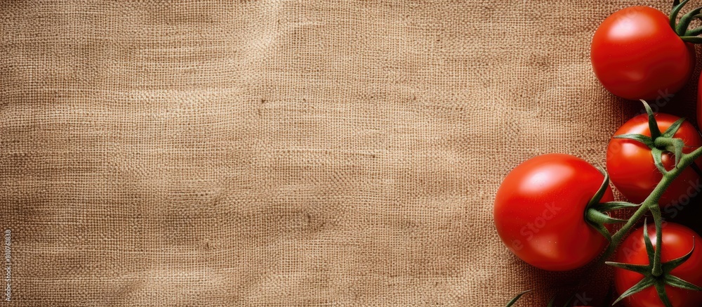 Poster Copy space image of tomatoes on a burlap branch ready for your own text
