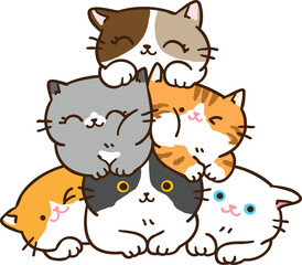 Cute Cartoon Cat Pile