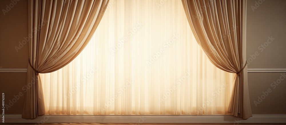Aufkleber Closeup of an elegant room with a window curtain and tiebacks perfect for a copy space image