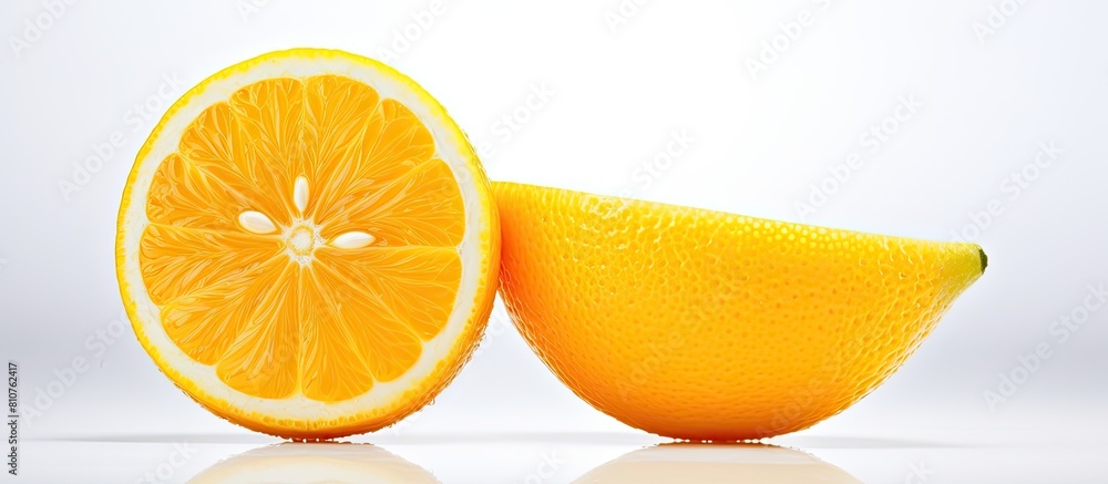 Poster A vibrant citrus fruit such as an orange or sweet lemon mosambi is displayed on a white background allowing for ample copy space in the image