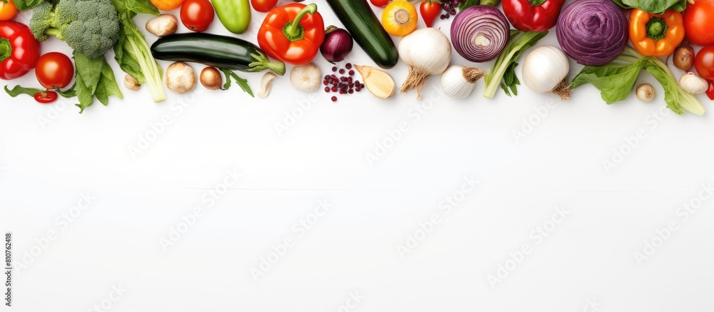 Fototapete A vibrant array of vegetables forms a frame around a blank area for text in the copy space image