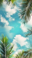 Fototapeta premium Palm Sunday concept: green palm tree leaves on natural sky