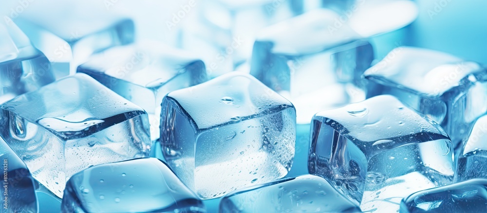 Aufkleber A light blue background sets the stage for crystal clear ice cubes in this copy space image creating a color tone effect