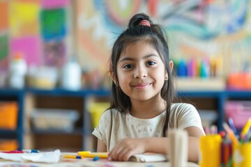 A Smiling Young Girl Working in an Art Room Fictional Character Created By Generative AI. 