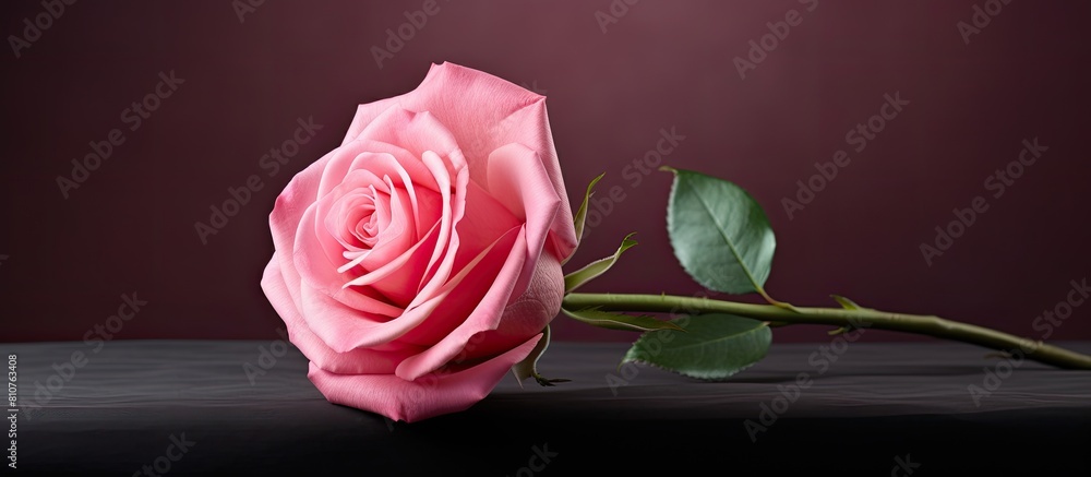 Poster The pink rose often associated with friendship is depicted in this image with empty space around it for any desired use. Creative banner. Copyspace image