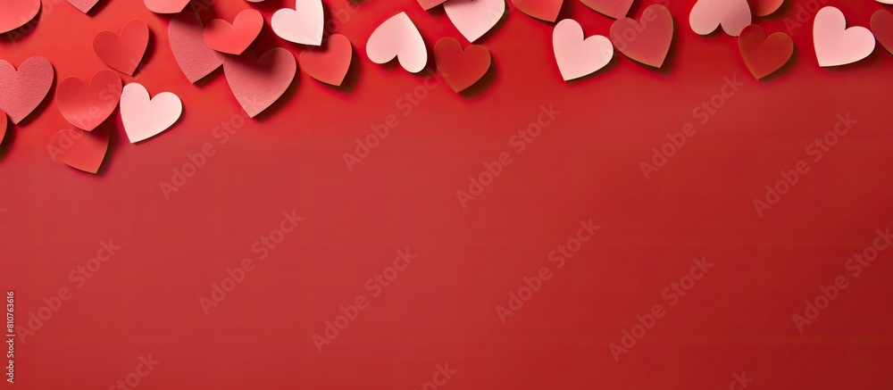 Leinwandbilder a red background with paper hearts cut out on valentine s day creating an abstract look perfect for 