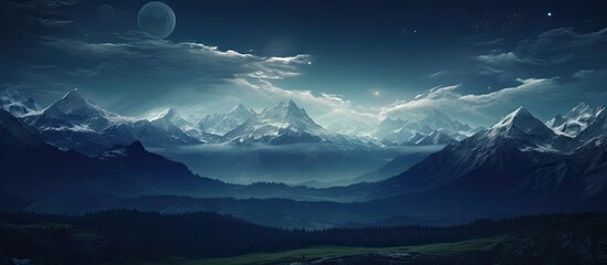 A captivating image capturing the beauty of a nighttime mountain landscape. Creative banner. Copyspace image - Powered by Adobe