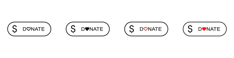 Donate button icon set. Support symbol. Charity contribution. Vector illustration.
