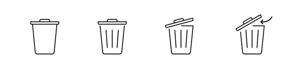 Trash bin icon set. Vector illustration.