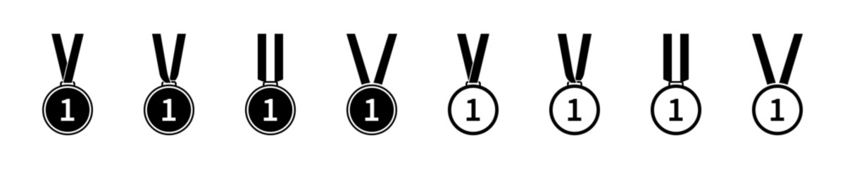 First place medal icon set. Winner award. Winner medal sign. Vector illustration.