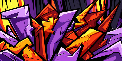 Wallpaper Background Abstract Graffiti Style Composition with Geometric Forms in Vivid Purples, Oranges, and Yellows. Generative AI Image.