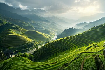 Rice fields on terraces. rice fields on the mountains. Landscapes