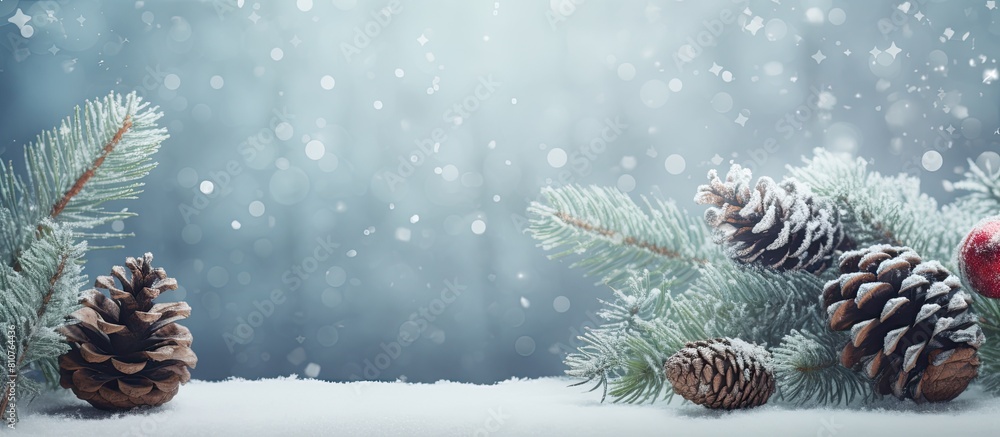 Poster holiday background with branches and cones perfect as a cozy christmas image with ample space for te