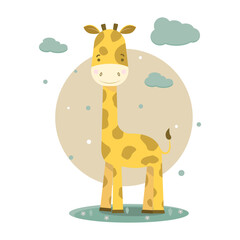 Adorable Baby Giraffe Vector Illustration on a white background. Good for printing on a postcard, t-shirt.